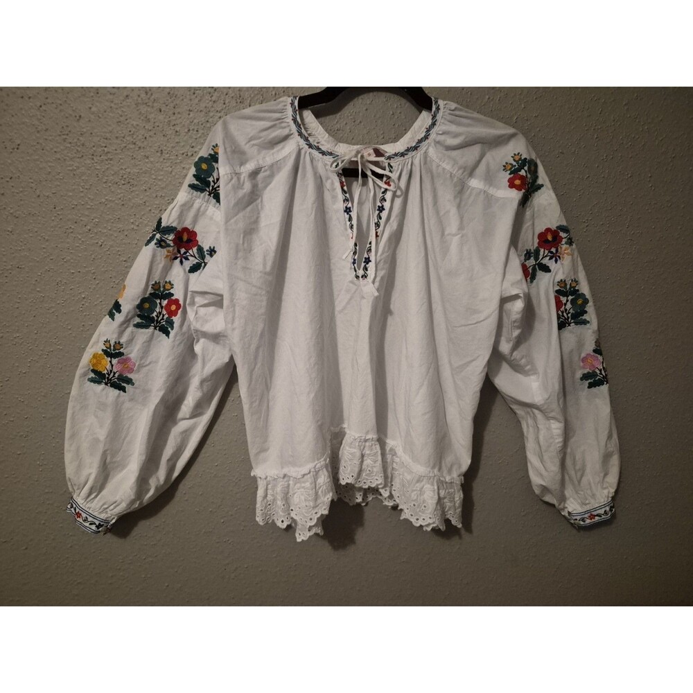 Love The Label Anthropologie Paige Peasant Embroidered HippieTassels Top  S